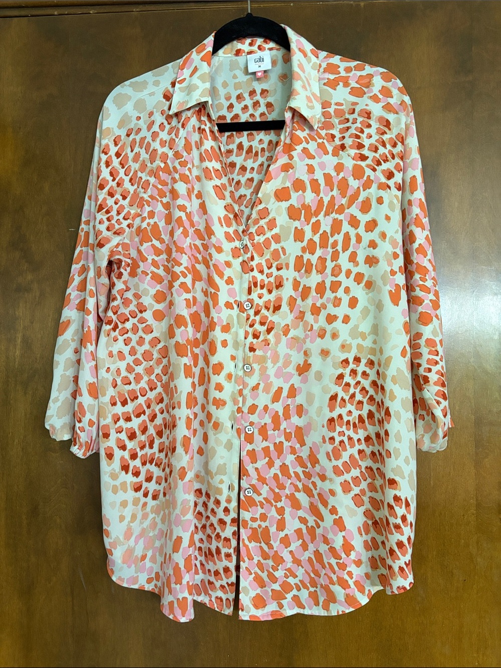 Cabi Coral & Cream Abstract Animal Print Button-Up Shirt Medium